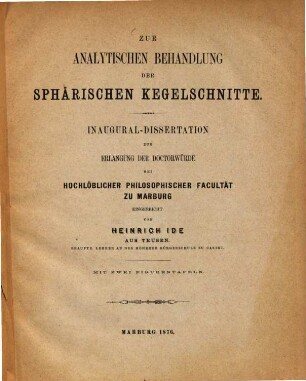 Zur analytischen Behandlung der sphärischen Kegelschnitte : Inaug. Diss.