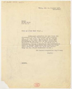 Brief an Bruno Weigl : 10.10.1928