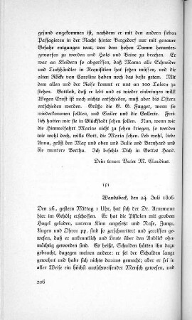151 Wandsbeck, den 24. Juli 1806.