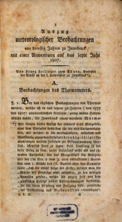 Auszug meteorologischer Beobachtungen von dreißig Jahren in Innsbruck : mit einer Anwendung auf das letze Jahr 1807