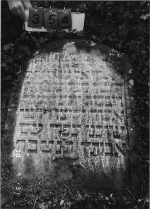 Grabstein 354 (Index: 99791293) Zustand: verwittert Maße HxBxT: 90x65xo.A. cm: Grabstein 354