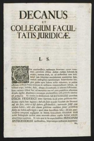 Decanus Et Collegium Facultatis Juridicae L. S.