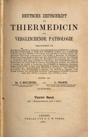Deutsche Zeitschrift für Thiermedicin und vergleichende Pathologie. 4, 4. 1878
