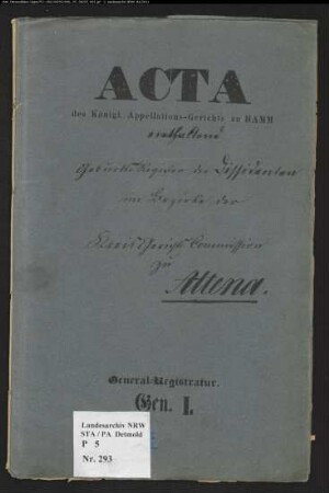 Zivilstandsregister für Dissidenten (Abschriften) für die Stadt Altena mit den Orten Altena, Bärenstein, Borbeck, Dahle, Grünewiese, Schönthal und Veserde (G 1854-1873) (Gemeinde: Altena, Kreis Altena)