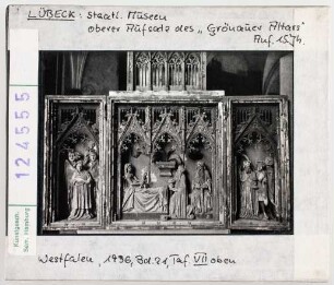 Lübeck, St. Annen-Museum: Grönauer Altar, Oberer Aufsatz. Anf. 15. Jhd.