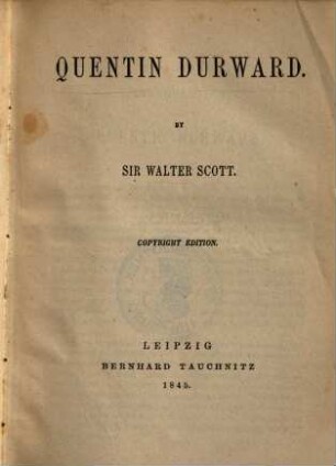 Works, 1. Quentin Durward