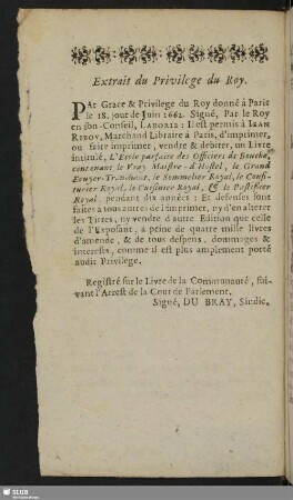 Extrait du Privilege du Roy