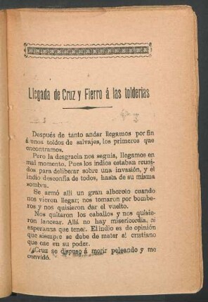 Llegada de Cruz y Fierro á las tolderias