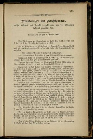 Veränderungen und Berichtigungen, welche während des Drucks vorgekommen und der Redaction bekannt geworden sind