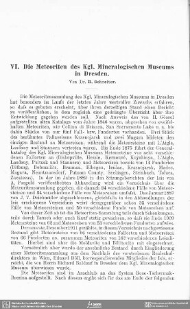 Die Meteoriten des Kgl. Mineralogischen Museums in Dresden
