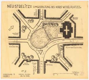 Umgestaltung des Horst-Wessel-Platzes, Neustrelitz: Lageplan 1:500, Vorschlag 5