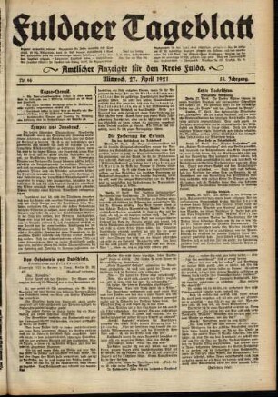 Ausgabe vom Mittwoch, den 27. April 1921.