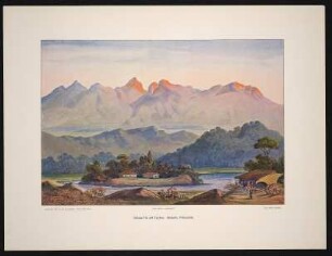 Adams-Pik auf Ceylon. Südseite : Haeckel, Ernst: Adams-Pik auf Ceylon. Südseite, Pelmadula. Bezeichnet "Adams-Pik, Weg von Pelmadula nach Ratnapura. 28. Febr. 82." Bildtafel zu Wanderbild 34. Druck nach Aquarell; 19 x 28 cm (Bildspiegel) auf 37 x 28 cm