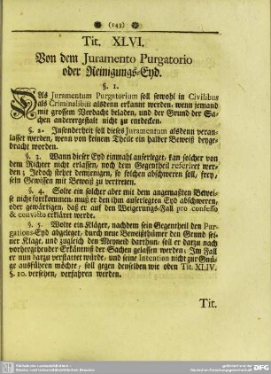 Tit. XLVI. Von dem Juramento Purgatorio oder Reinigungs-Eyd