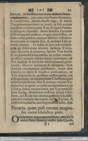 Precatio, quam post coenam anagnostes coetui scholastico praeit