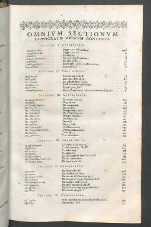 Omnium sectionum Hippocratis operum contenta.