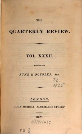 The quarterly review. 32 = Nr. 63 - 64. 1825
