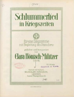 Schlummerlied in Kriegszeiten : op. 8