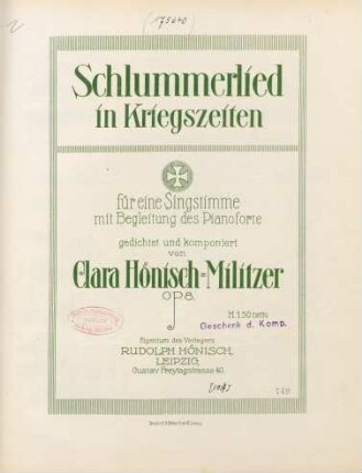 Schlummerlied in Kriegszeiten : op. 8