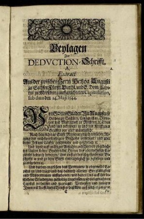 Beylagen Zur Deduction-Schrift.