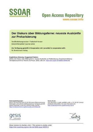 Der Diskurs über Bildungsferne: neueste Auskünfte zur Prekarisierung