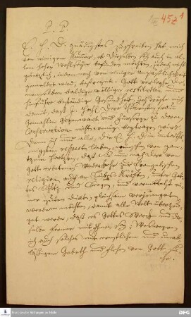 Brief von August Hermann Francke an Moritz Wilhelm v. Sachsen-Zeitz.