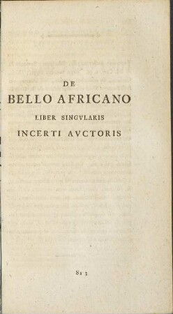 De Bello Africano Liber Singvlaris Incerti Avctoris