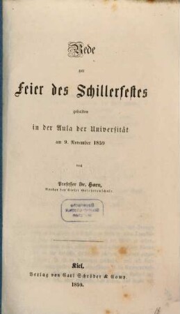 Rede zur Feier des Schillerfestes : gehalten in der Aula der Universität am 9. November 1859