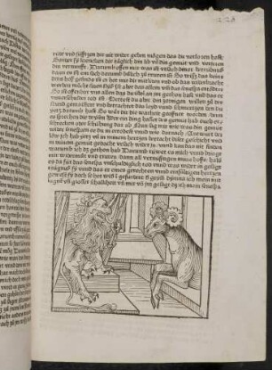 Dimna vor dem Löwen; (Kapitel II: Von dem Löwen und dem Ochsen)