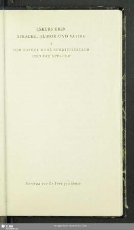 Exkurs Über Sprache, Humor Und Satire. I. Der Katholische Schriftsteller Und Die Sprache