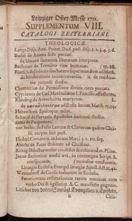 Suppl. 8: Leipziger Oster-Messe 1721