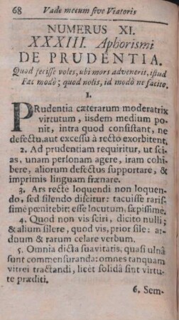 Numerus XI. XXXIII. Aphorismi De Prudentia.