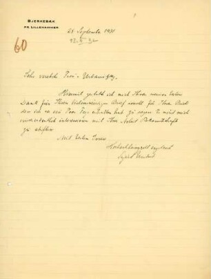 Korrespondenz von Sigrid Undset an Grete von Urbanitzky