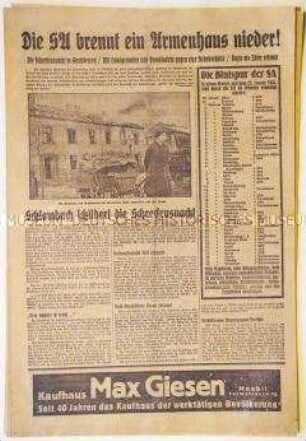Illegale Ausgabe der KPD-Zeitung "Die Rote Fahne" zur Reichstagswahl 1933 und zum Terror der SA