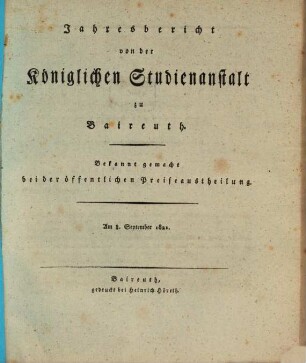 Jahresbericht : bekannt gemacht bei der öffentlichen Preiseaustheilung. 1821