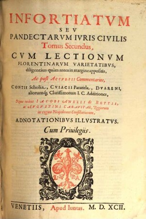 Digestvm Vetvs Sev Pandectarvm Ivris Civilis Tomvs ..., 2. Infortiatvm Sev Pandectarvm Ivris Civilis Tomus ...