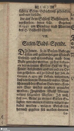 VIII. Seelen-Bads-Spende
