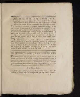 Des Indispositions Primitives