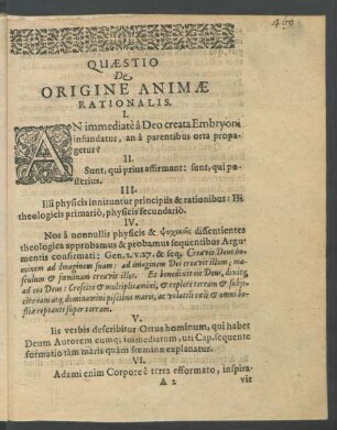 Quaestio De Origine Animae Rationalis. [I. - L.]