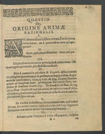 Quaestio De Origine Animae Rationalis. [I. - L.]