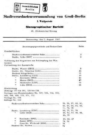 Nr. 40, 7. August 1947, Ordentliche Sitzung