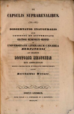 De capsulis suprarenalibus : (Diss. inaug.)