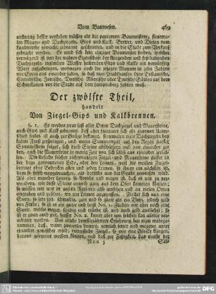 Der zwölfte Theil, handelt Von Ziegel- Gips und Kalkbrennen