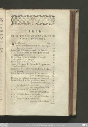 Table De Ce Qui Est Contenu Dans Ce Recueil De Prieres.