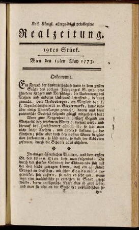 19tes Stück. Wien den 15ten May 1773.