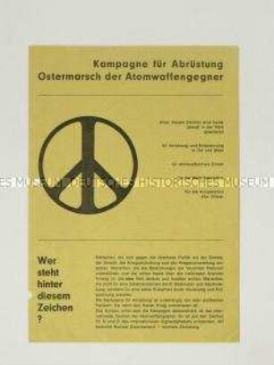 Propagandaflugblatt von der "Kampagne für Abrüstung" zum Ostermarsch gegen Atomwaffen