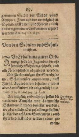 Von den Schulen und Schulmeistern.
