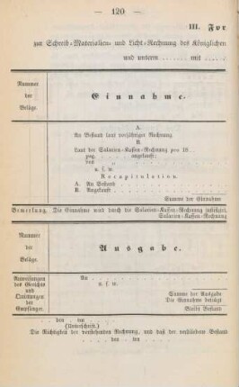 III. Formular zur Schreib-Materialien- und Licht-Rechnung des Königlichen ... Gerichts zu ...