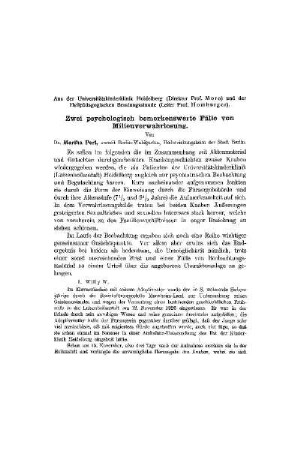 Zwei psychologisch bemerkenswerte Fälle von Milieuverwahrlosung