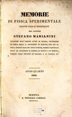 Memorie di fisica sperimentale. 4. 1840